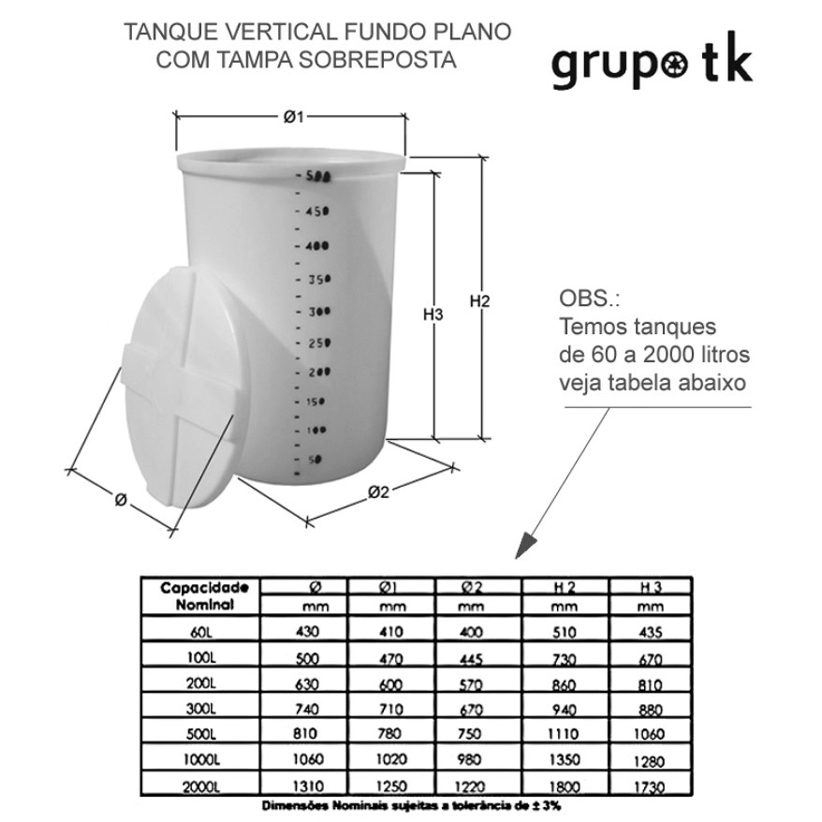 Tanque Fundo Plano com Tampa Sobreposta